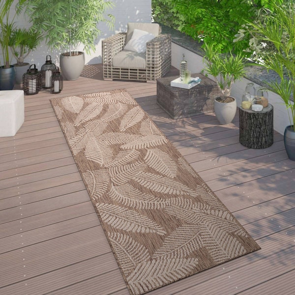 World Rug Gallery Distressed Palm Leaves Textured Flat Weave Indoor/Outdoor Area Rug 2' x 7' Brown 114BROWN2X7 - main